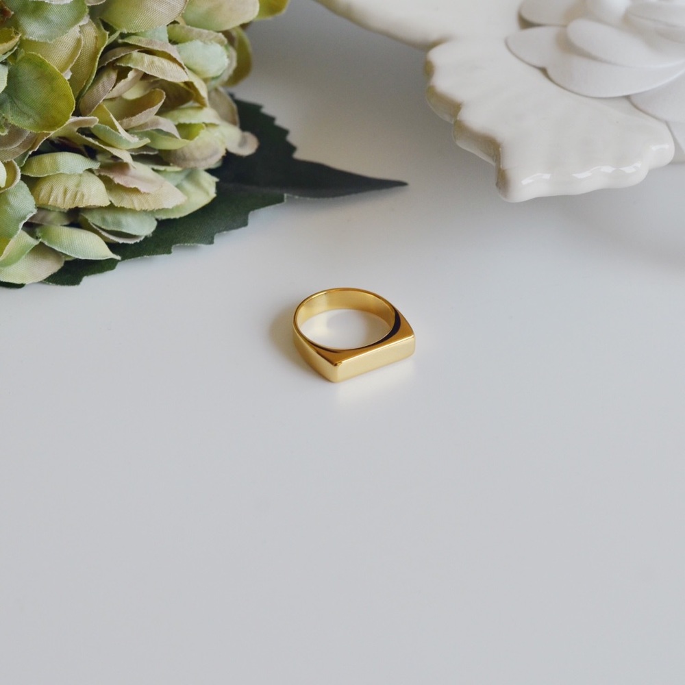 Minimalist Gold Plated Signet Ring Size 6 / 7 / 8 - Picture 1 of 7